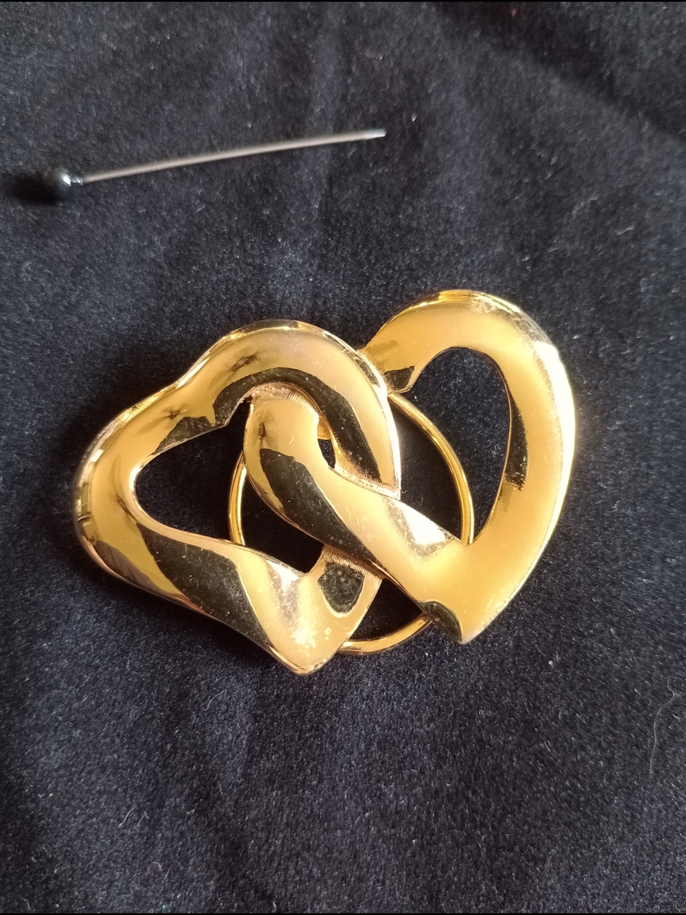 Gold Double Heart Brooch Clip - Women Jewelry